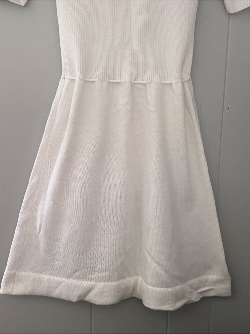 Vintage 70s White Knit Mini Dress Button Front Puff Sleeve Retro Cottagecore S - Picture 5 of 12